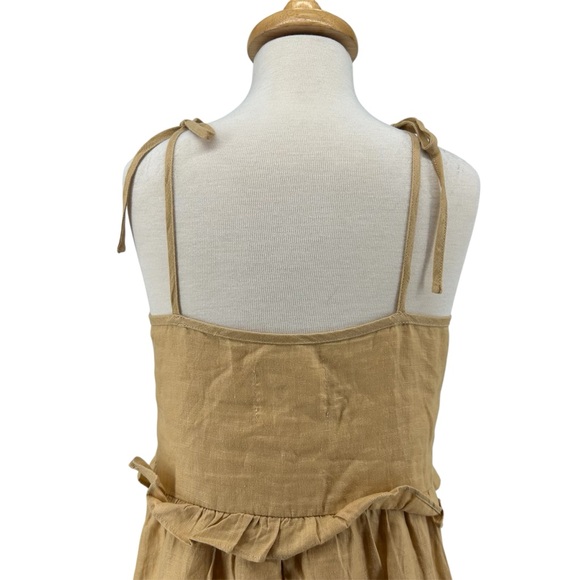 Meadows Tree, Bird, and Flower Embroidered Willow Linen Dress in Brown Size 2 - Picture 11 of 15